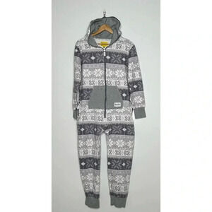 Tipsy Elves Gray Snowflake Hooded Onesie Jumpsuit Size Small